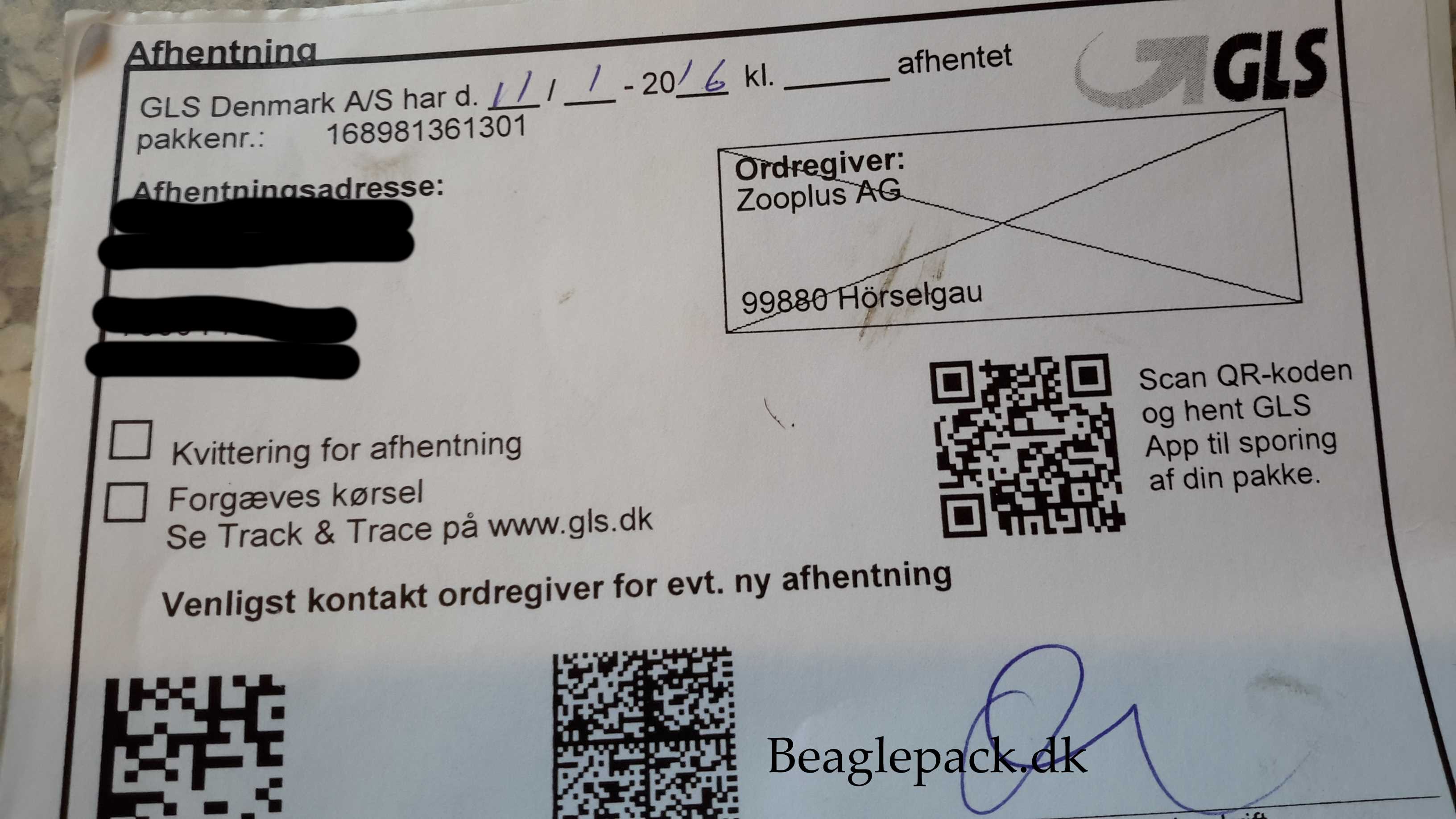 kvittering fra GLS